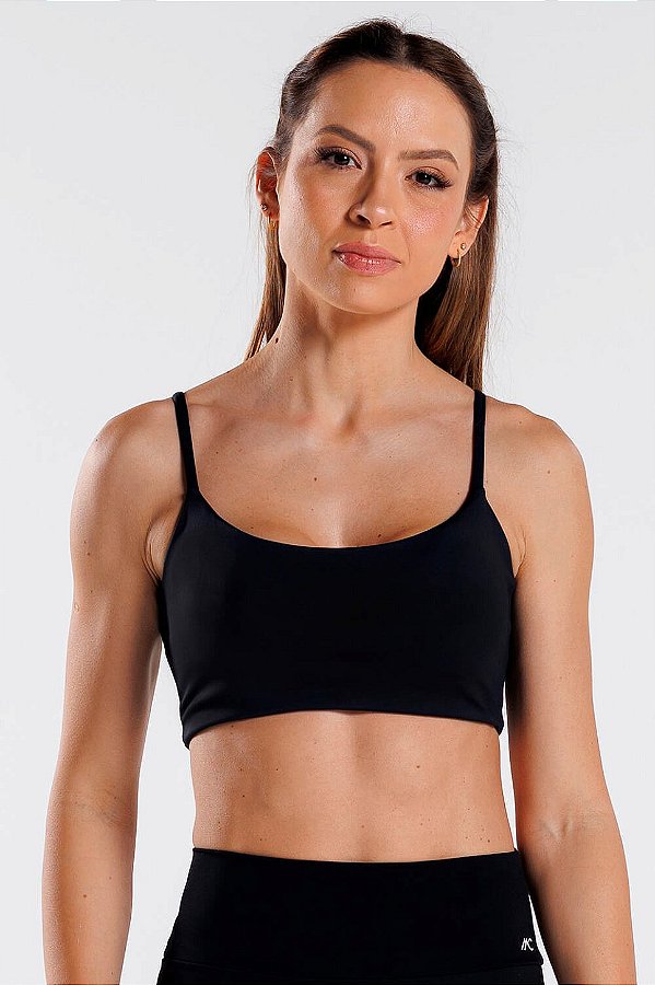 Top Alça Fina Sem Cós Poliamida Preto MC Fitness