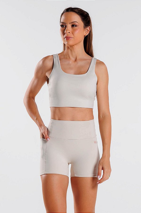 Bermuda Runner com Porta-Chave Poliamida Bege Tapioca MC Fitness