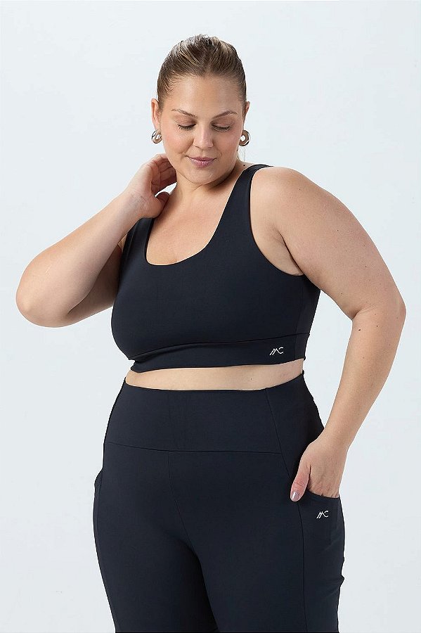 Top Compressão com Bojo Poliamida Plus Size Preto MC Fitness