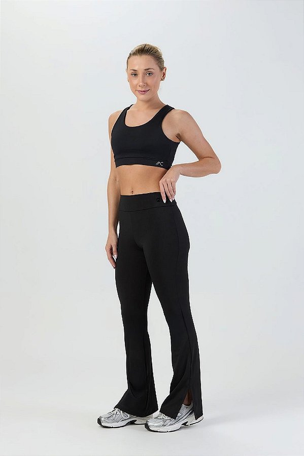 Calça Flare com Abertura Powerpolift Preto MC Fitness