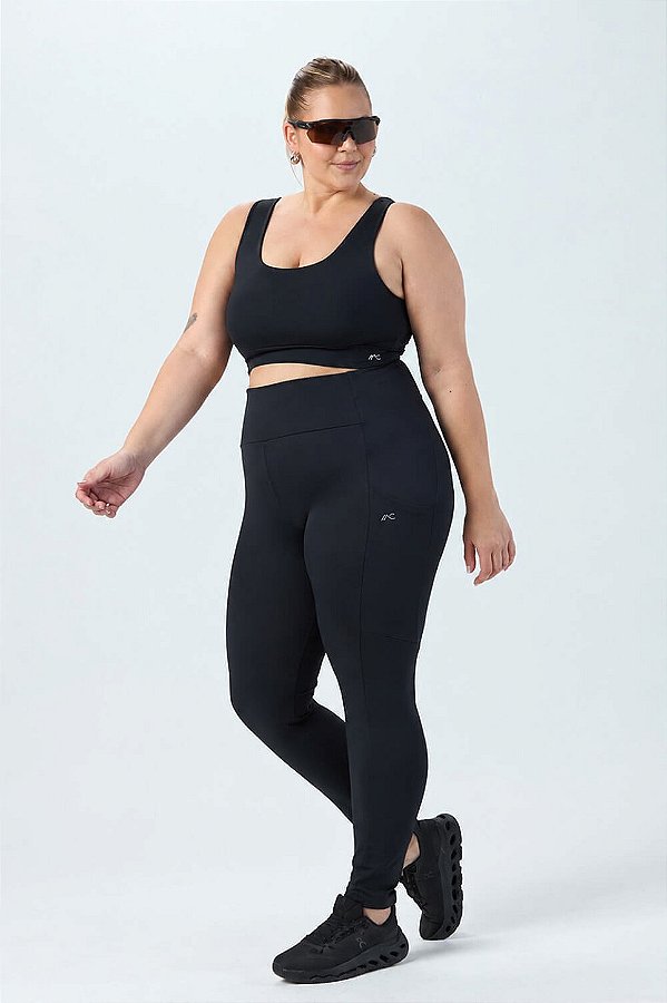 Legging Push Up com Bolso Poliamida Plus Size Preto MC Fitness