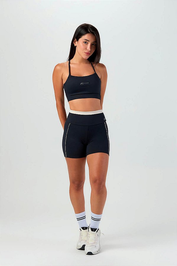 Bermuda Bicolor com Listra Poliamida Preto MC Fitness