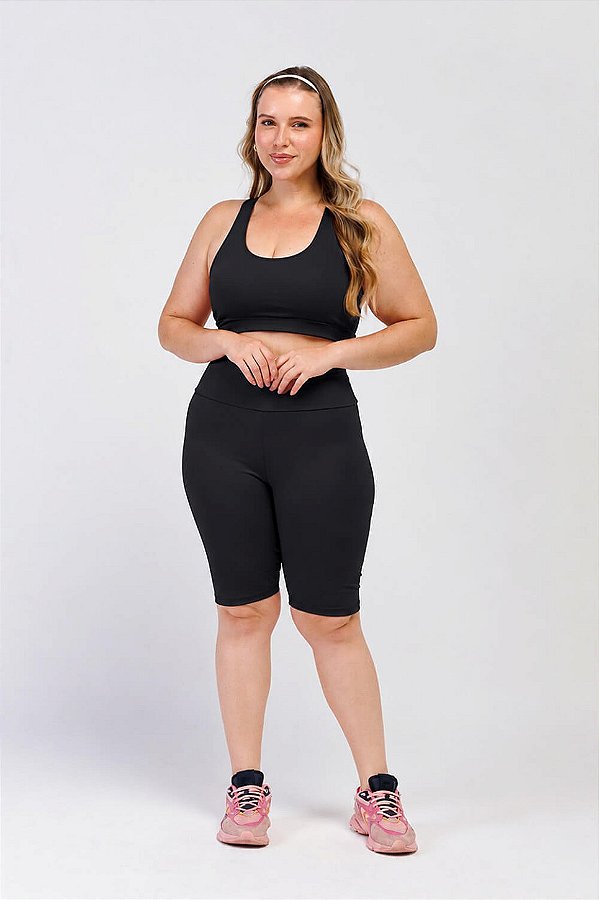 Bermuda Ciclista Poliamida Plus Size Preto MC Fitness