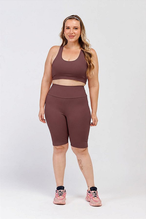 Bermuda Ciclista Poliamida Plus Size Marrom Café MC Fitness