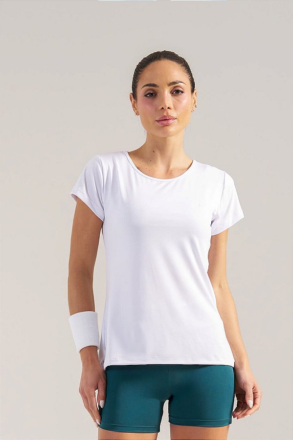 Blusa Baby Tee Microfibra Branco MC Fitness