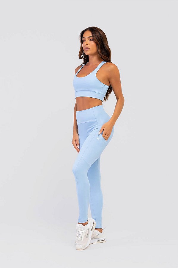 Legging Push Up com Bolso Poliamida Azul Frozen MC Fitness