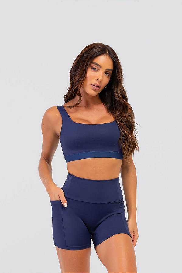 Bermuda Runner com Porta-Chave Poliamida Azul Marinho MC Fitness