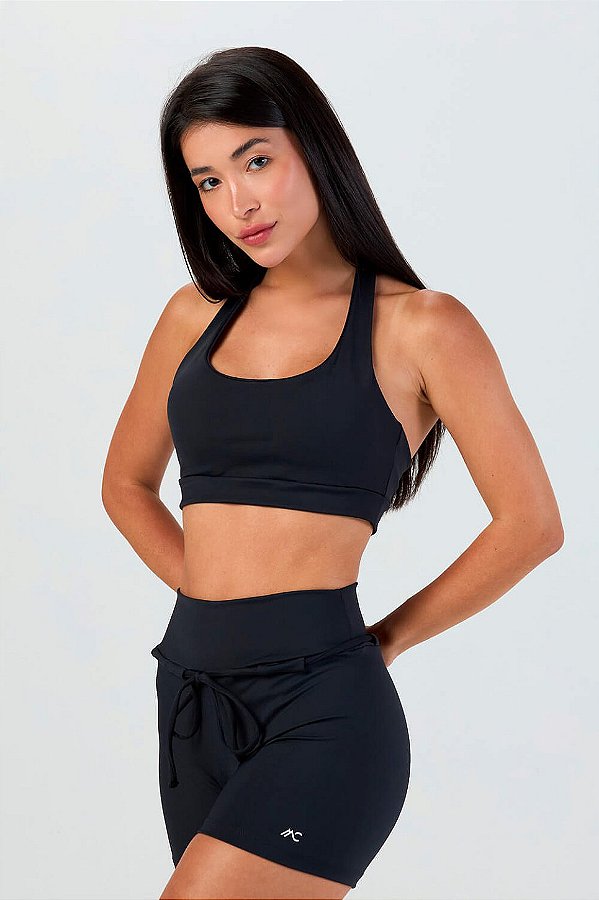 Top Frente Única com Bojo Poliamida Preto MC Fitness