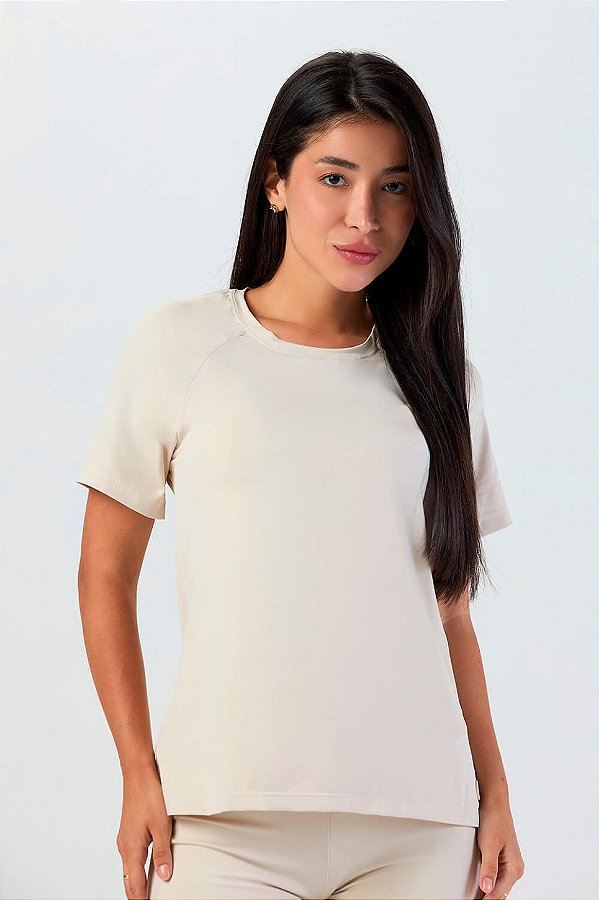 Blusa Manga Curta Raglan Ice Touch Bege Tapioca MC Fitness