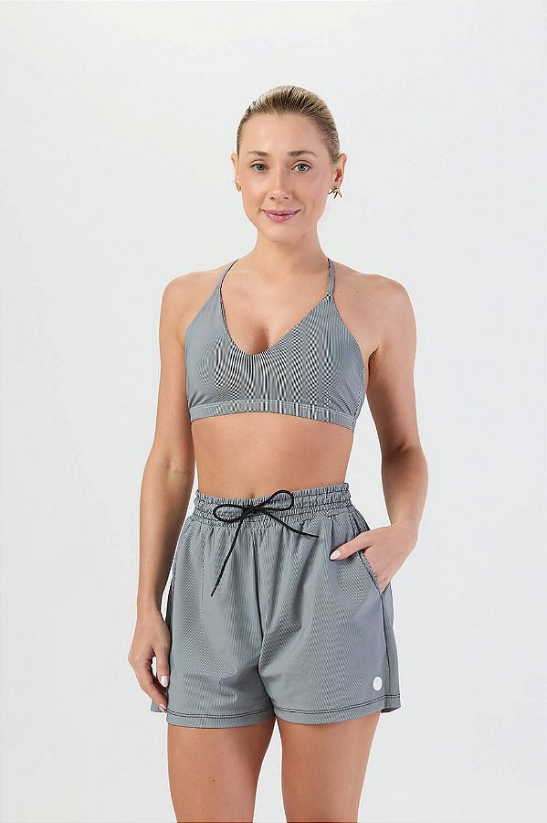 Shorts Runner Listrado com Bolso Malha Urban Preto MC Fitness