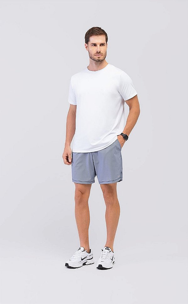 Bermuda Masculina Listrada com Bolso Malha Urban Azul Marinho MC Fitness