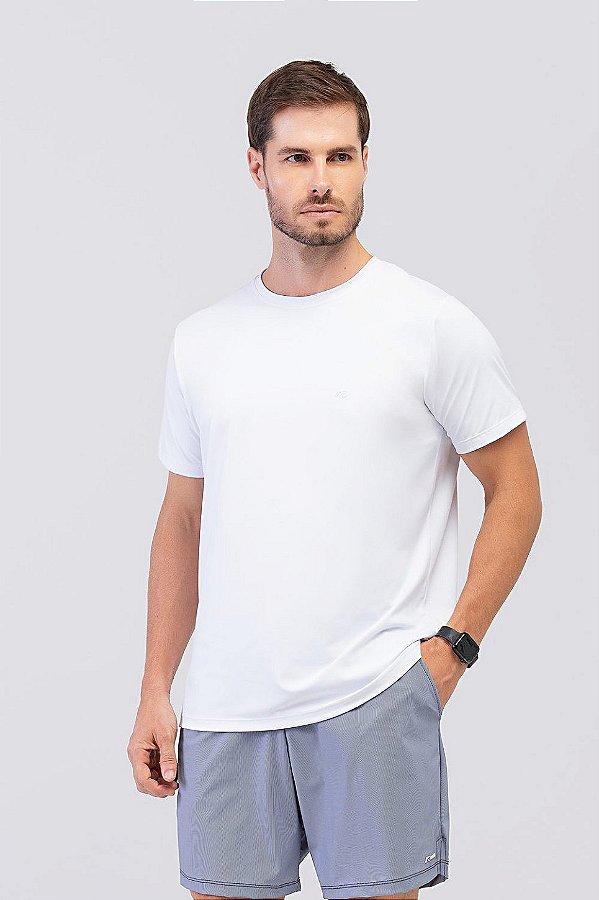 Camiseta Masculina Gola Redonda Ice Touch Branco MC Fitness