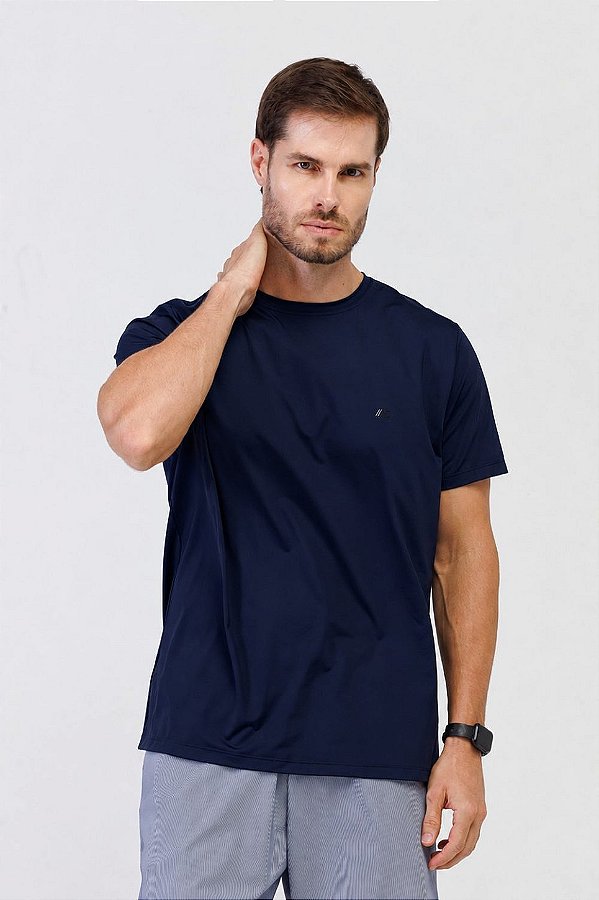 Camiseta Masculina Gola Redonda Ice Touch Azul Marinho MC Fitness