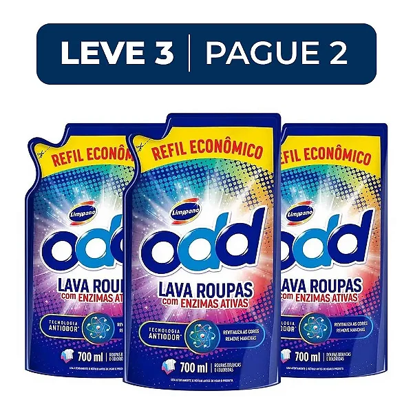 Kit Lava Roupas Líquido ODD Refil 700ml - Leve 3 Pague 2