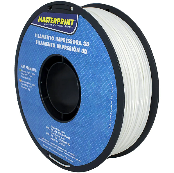 Filamento ABS Branco 1kg 1.75mm Para Impressora 3D Alta Resistência