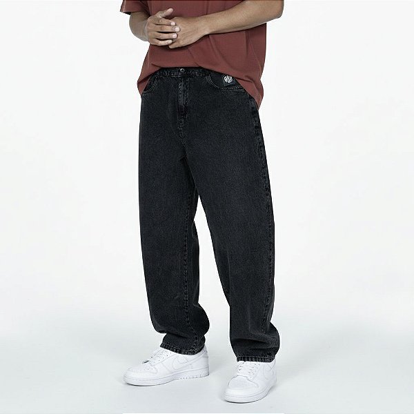 Calça Baggy Aspecto Jeans Black