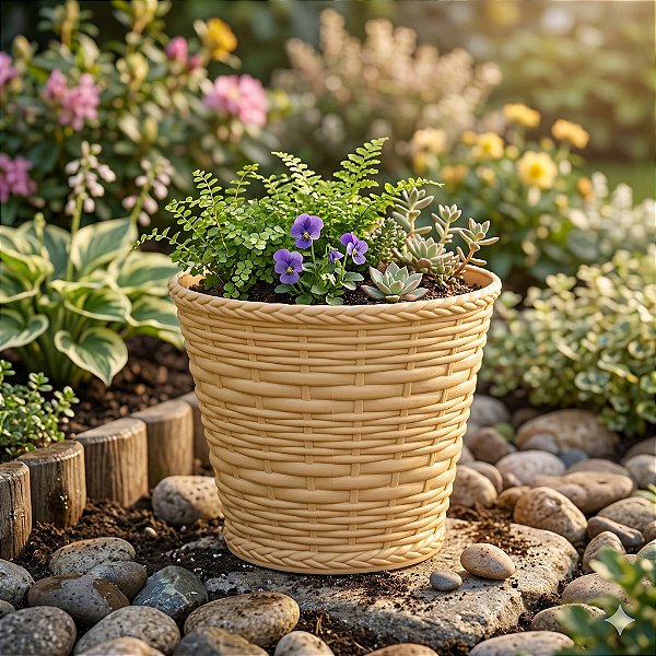 Cachepô Cesta Vime Plástico Colibri 3,98 Litros 23 cm Cerejeira