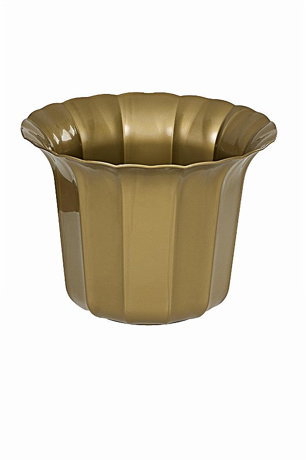 Vaso Plástico Cachepô Tulipa Canelada Colibri 13cm Ouro Velho