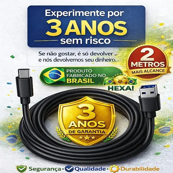 Cabo Usb Tipo C 2 Metros 3a turbo Compatível Samsung Galaxy S25 S24 Plus S23 Fe S22 S21 S20 A16 A15 A22 A13 A14 A55 A53 A54 A06 A0 iphone 15 16 17 Pro Max Carplay Auto Android Ps5 Dtimp