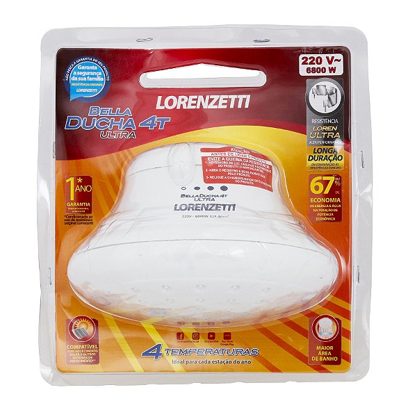 Chuveiro Elétrico Multitemperatura 220V 6800w Branco Redondo Bella Ducha Lorenzetti