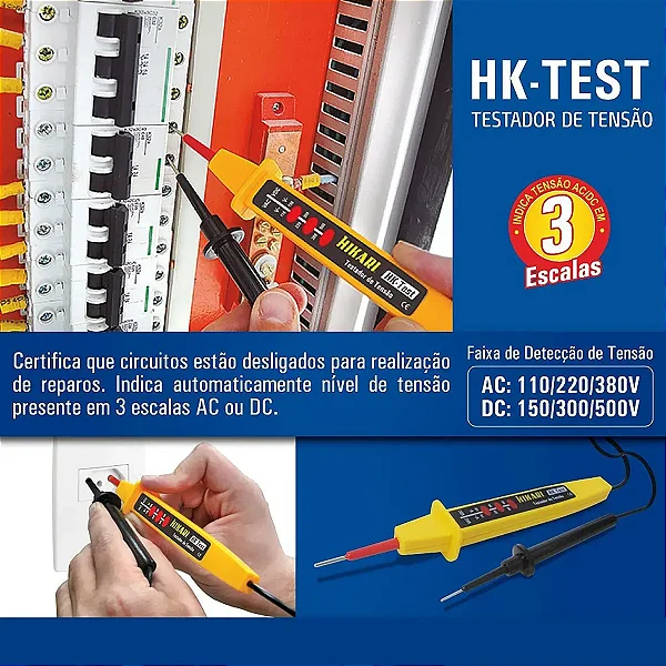 Testador De Tensão 3 Escalas Ac/dc Hk-test Hikari