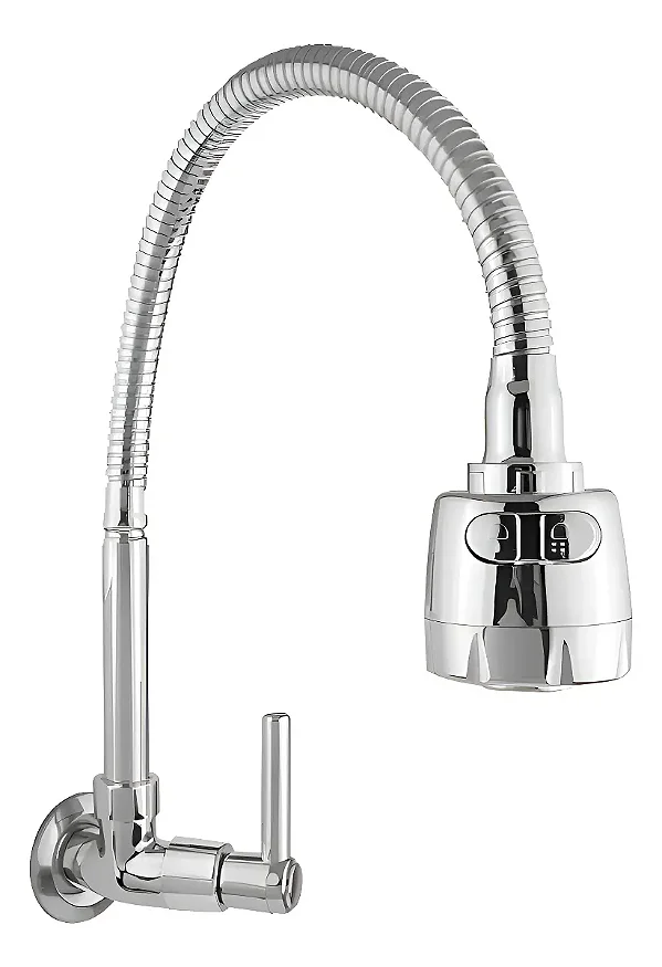 Torneira Gourmet Ouro Metais Parede Inox Giro 360° Cozinha Prateada Luxo
