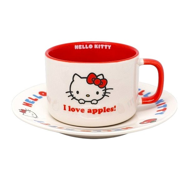 Kit Caneca de Cerâmica com Pires Hello Kitty Sanrio Miniso