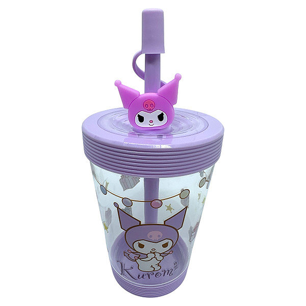Copo de Plástico com Canudo Sanrio Kuromi Miniso BPA FREE