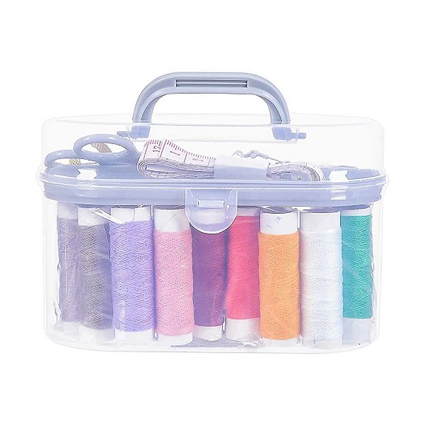 KIT DE ACESSÓRIOS DE COSTURA COR CINZA TAMANHO 15X8X9 CM.