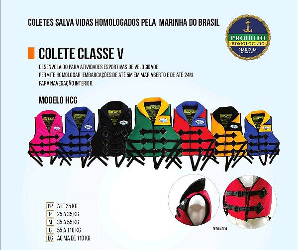 Coletes Salva Vidas Jaqueta, HCG, Classe V Homologado