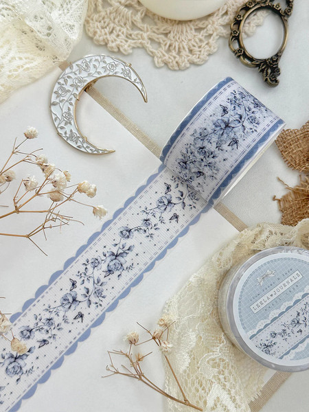 Washi Tape Blue Rose Ribbed Lace - Leela Journals