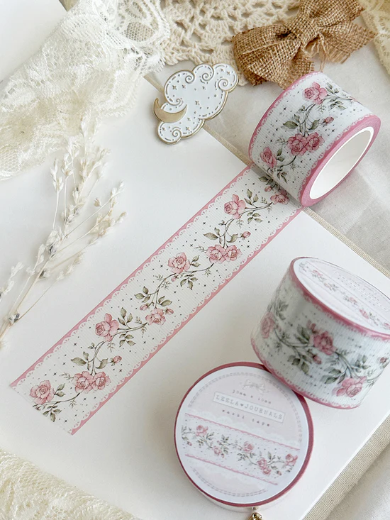 Washi tape Pink Rose Ribbed Lace - Leela Journals