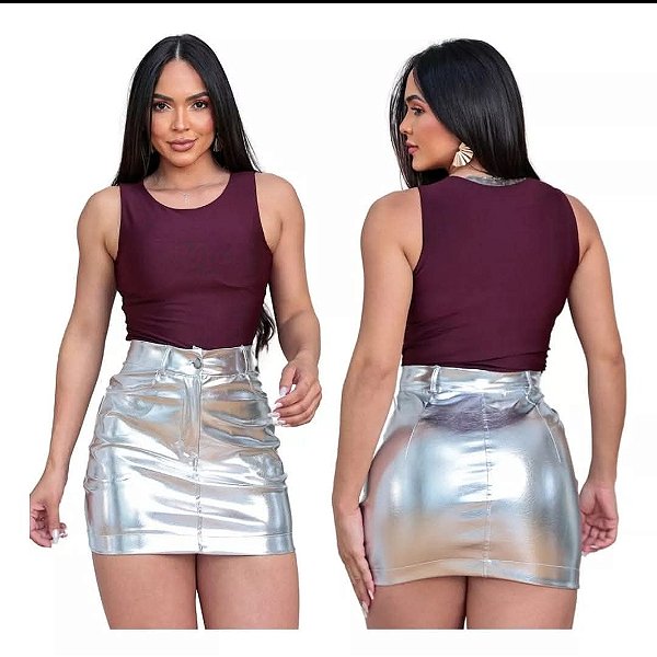 Saia Mini Metalizada Prata – Estilo e Atitude