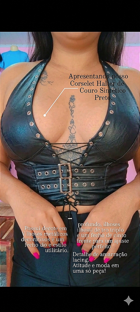 Corselet Cropped Bold Style em Material Sintético