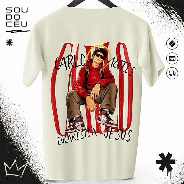 Camiseta Básica SÃO CARLO ACUTIS - OFF WHITE 100% Algodão