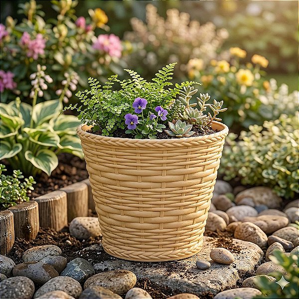 Cachepô Cesta Vime Plástico Colibri 3,98 Litros 23 cm Cerejeira