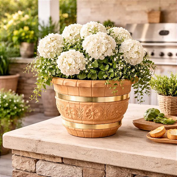 Cachepô Decorado Plástico Colibri 3,72 Litros 22 cm Imbuia