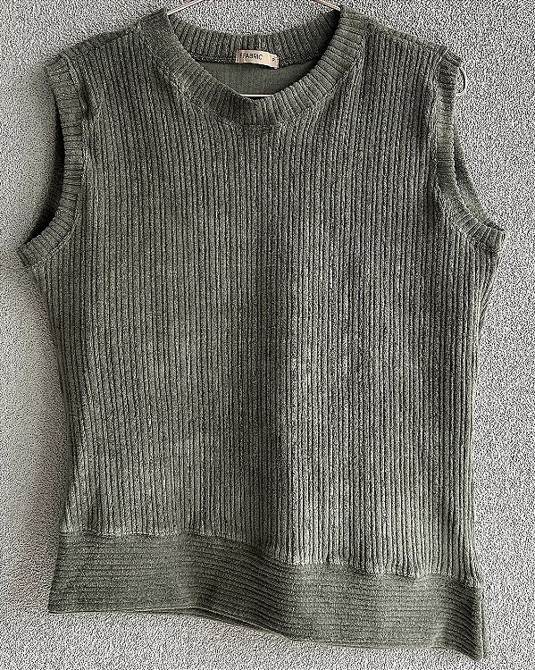 Blusa Malha Tricot Canelado Regata Gola Redonda
