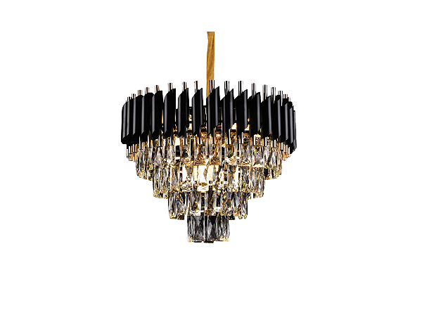 Pendente em Metal Preto e Cristais Transparentes 50×29cm 9xE14