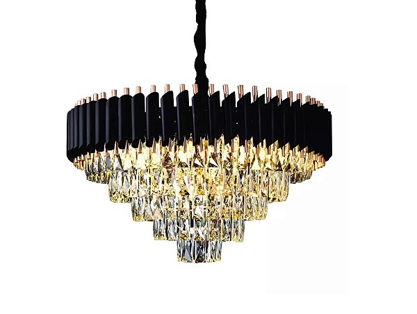 Pendente Metal Preto e Cristais Transparentes 55×36cm 9xE14 (DCD03910)