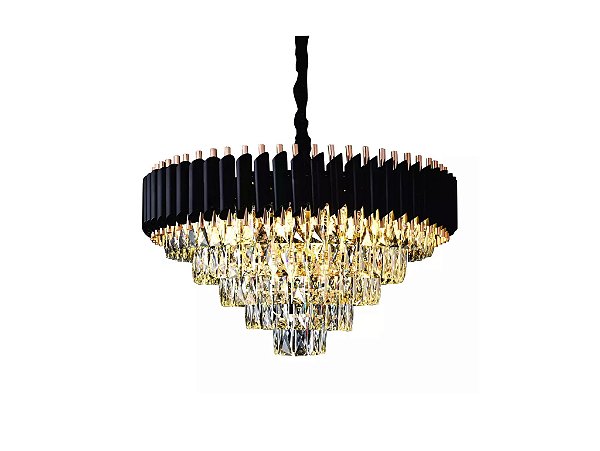 Pendente de Metal Preto e Cristais Transparentes 15xE14 75x43 cm