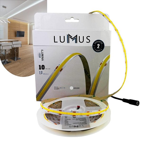 Fita LED COB 5m 10W/m Luz Branca Fria 6500K 12V IRC90 (COB384-01)
