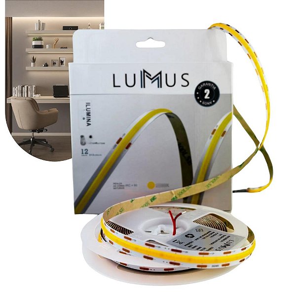 Fita LED COB 5 metros 10W/m Luz Neutra 4000K 12V 1050lm IRC90 (COB384-05 )