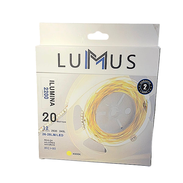 Fita LED 5 metros 20W/m Luz Neutra 4000K 12V 2200lm (2835-240-05)