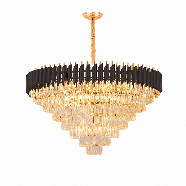 Pendente Preto com Cristal Transparente 95×48cm 18xE14 (DCD06545)