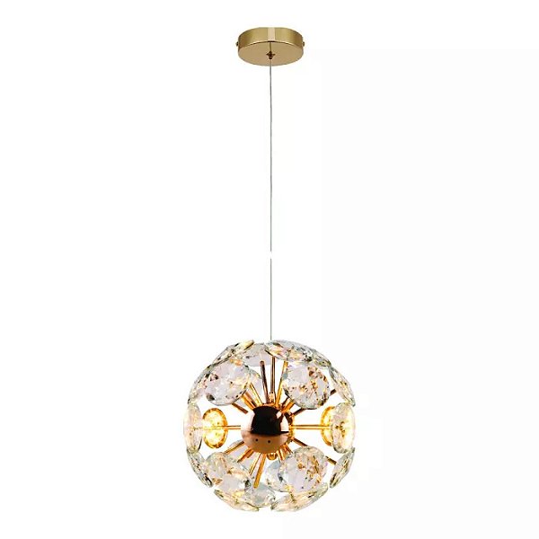 Pendente LED Dourado em Metal e Cristal Transparente 20cm 15W 3000K Bivolt (QD05233)