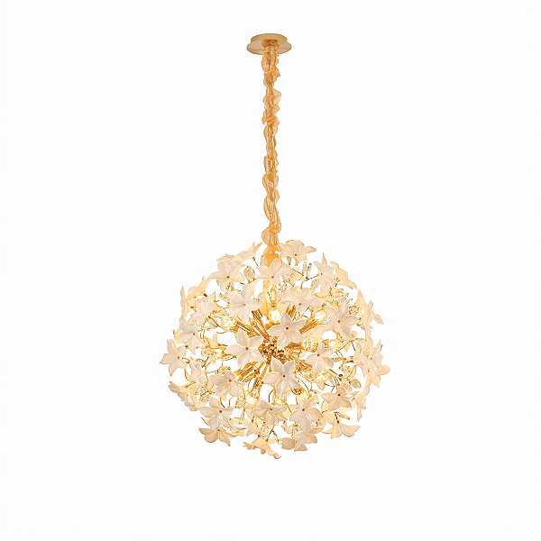 Pendente Dourado com Vidro Branco 65cm 15xE14 (DCD06236)
