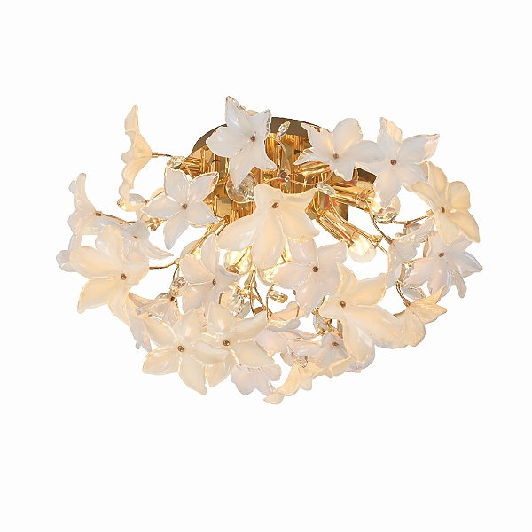 Plafon Dourado com Vidro Branco 70cm 12xE14