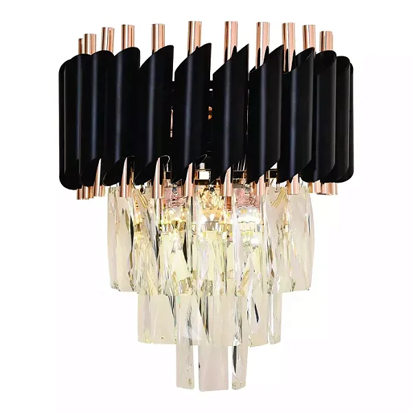 Arandela LED Preta com Cristal Transparente 24×31cm Bivolt (DCB03913D)