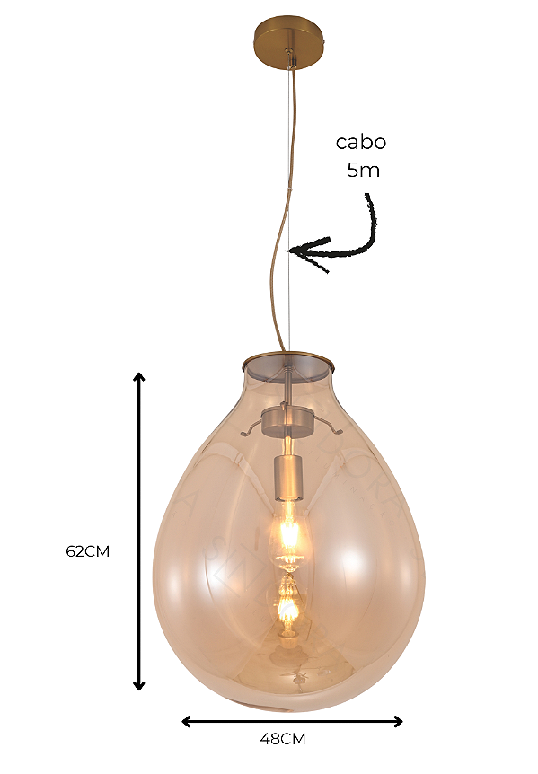 Pendente Bronze com Vidro Conhaque 48×62cm 3xE27 (DCD04012D)